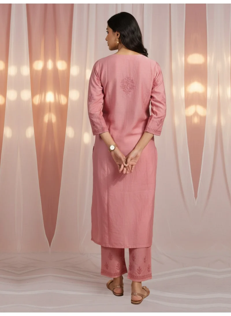 Alaya Women Hand Embroidered Chikankari Chanderi Kurta Set-AL4106KS